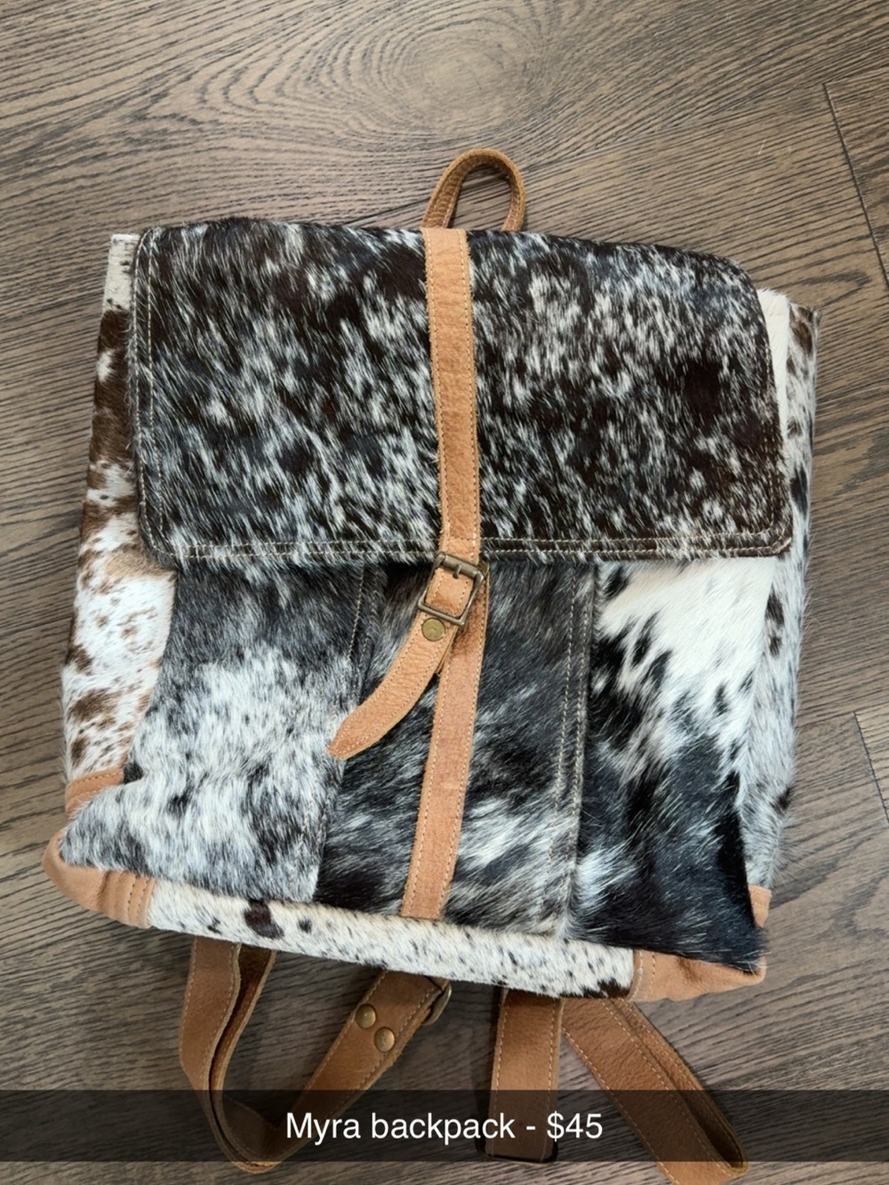 Myra Bag Brown and White Cowhide Backpack